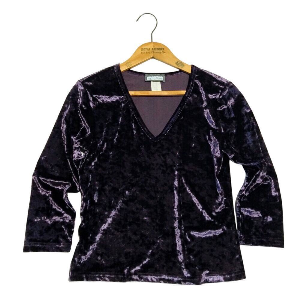 Vintage Y2K Aqua Blues Crushed Velvet Top Size M Purple V Neck Whimsygoth Crop